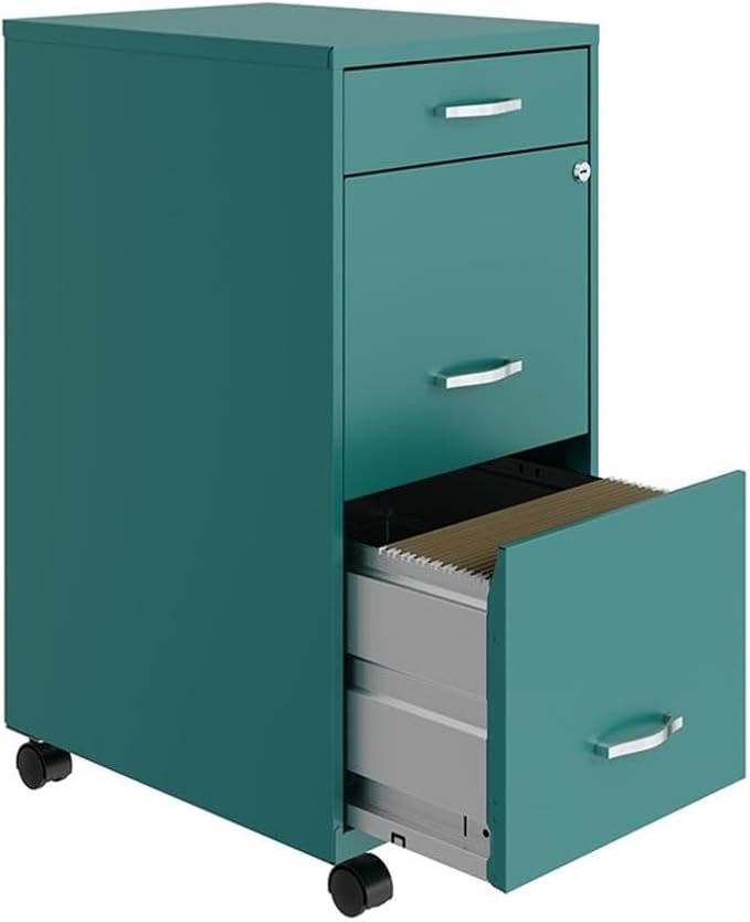 Pemberly Row 3 Drawers 29.52" Vertical Turquoise Metal Filing Cabinet Lockable Pre-Assembled Movable Letter Size for Home, Office