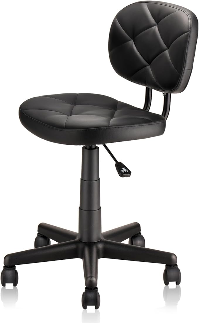 Round Rolling Stool with Pu Leather Backrest and Adjustable Height, Swivel Stool Chair for Work Office Massage Salon Tattoo Black