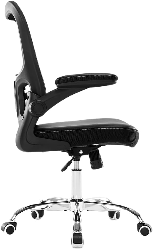Ergonomic Office Chair with Lumbar Support, Adjustable PU Leather Computer Chair, Executive Desk Chair with Flip-up Arms, Breathable Mesh Back, Swivel Rolling Task Chair for Home Office Black