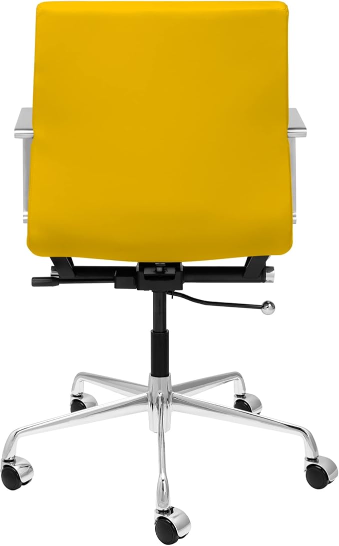 Laura Davidson Furniture SOHO II Ribbed Office Chair - Mid Back Desk Chair, Ergonomically Designed with Arm Rest & Swivel, Made of Faux Leather, Yellow, Computer Chair