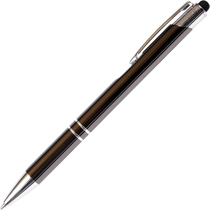 Gun Metal JJ Ballpoint Pen with Stylus - Black Ink Refill, Medium Tip Point