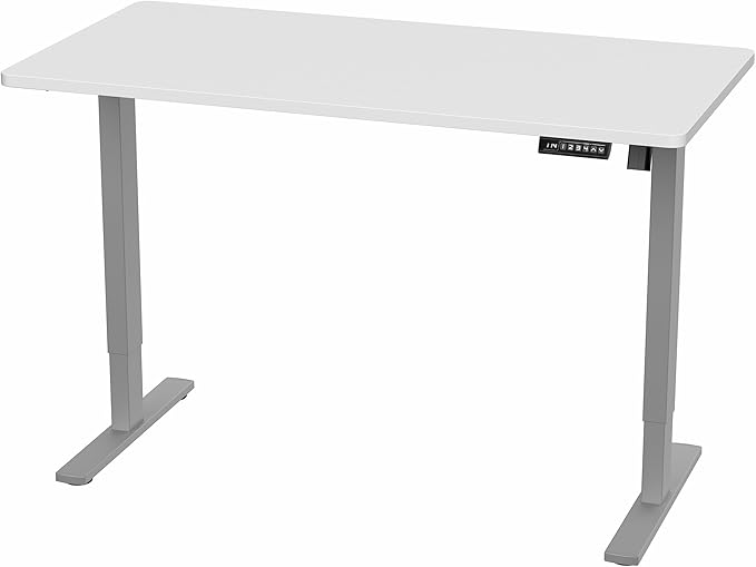 VIVO Electric 55 x 28 in Standing Desk, Memory Height Adjustment, 1B Series, One-Piece White Top, Gray Frame, DESK-KIT-1G55W