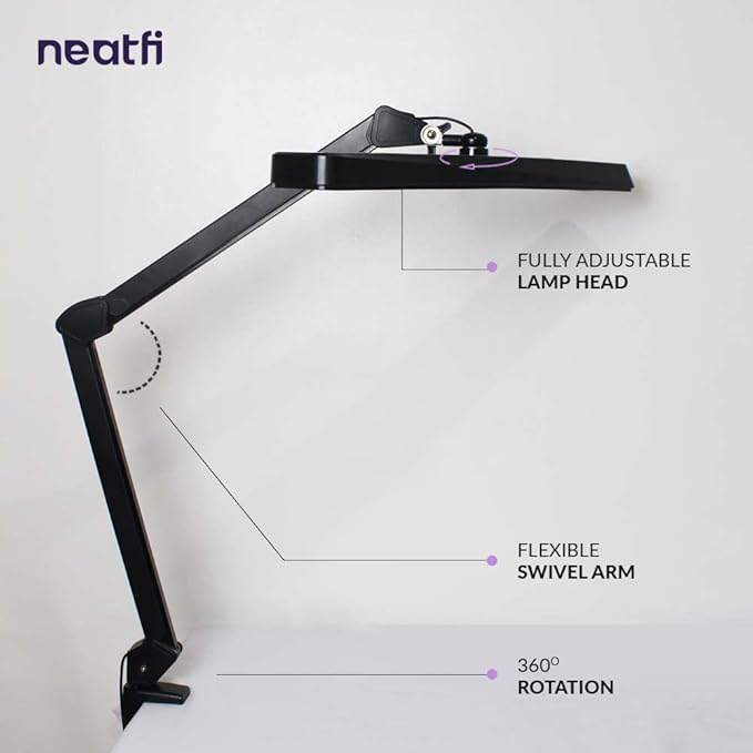 Neatfi XL 2,500 Lumens LED Task Lamp, 22 Inches Wide, 30W, 162 Pcs SMD LED, Eye-Caring, Desk Light with Clamp for Home, Office, and Study Room (Non-CCT, Black)