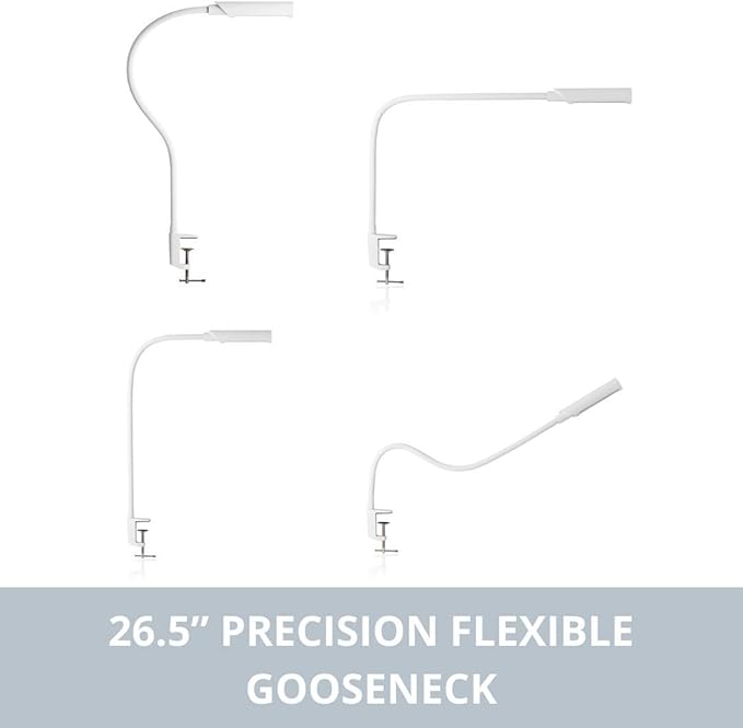 Reliable UberLight Flex 3100TL Task Light – LED Portable Desk Light with Clamp, USB Connection, 26.5” Flexible Gooseneck, 270° Rotational Head, 9 Light Settings, and up to 60,000 Hours of Use (White)