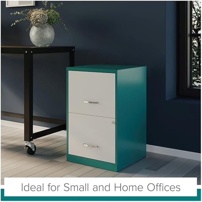 Pemberly Row 18" 2-Drawer Modern Metal File Cabinet in Teal/White