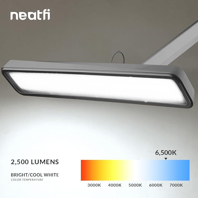 Neatfi XL 2,500 Lumens LED Task Lamp, 22 Inches Wide, 30W, 162 Pcs SMD LED, Eye-Caring, Desk Light with Clamp for Home, Office, and Study Room (Non-CCT, Silver)