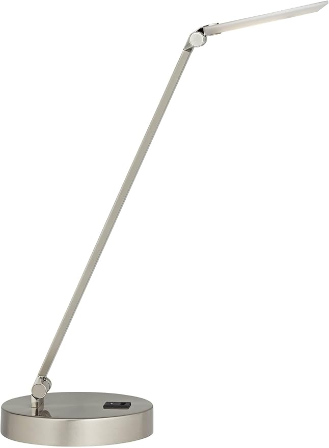 Possini Euro Design Kobie 21 3/4" High Single Modern Metal Desk Lamp Adjustable Height LED USB Port Silver Nickel Finish Family Office Living Room Charging Bedroom Bedside Nightstand House