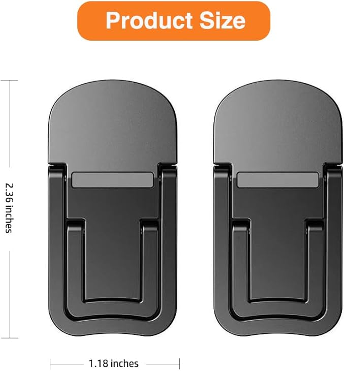 2PCS Zinc Alloy Mini Foldable Laptop Stand, Portable Computer Keyboard Riser with 2 Adjustable Angles, Self-Adhesive Invisible Notebook Stand and Keyboard Lift for Desk (Black)