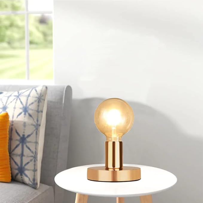 Industrial Table Lamp Base,Small Polished Metal Desktop Light Sockets Base Only,Vintage E26/E27 Edison Screw Light Bulb Holder Base,with 6ft Cord Switch Plug Bulb Base Holder(Golden)