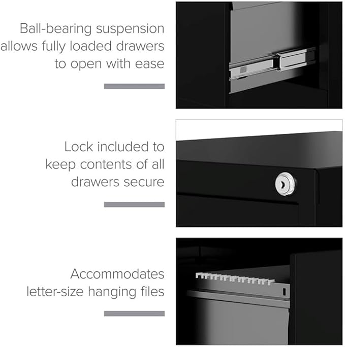 Pemberly Row 4 Drawers 52" Vertical Black Metal Filing Cabinet Lockable Pre-Assembled Stationary Letter Size for Home, Office