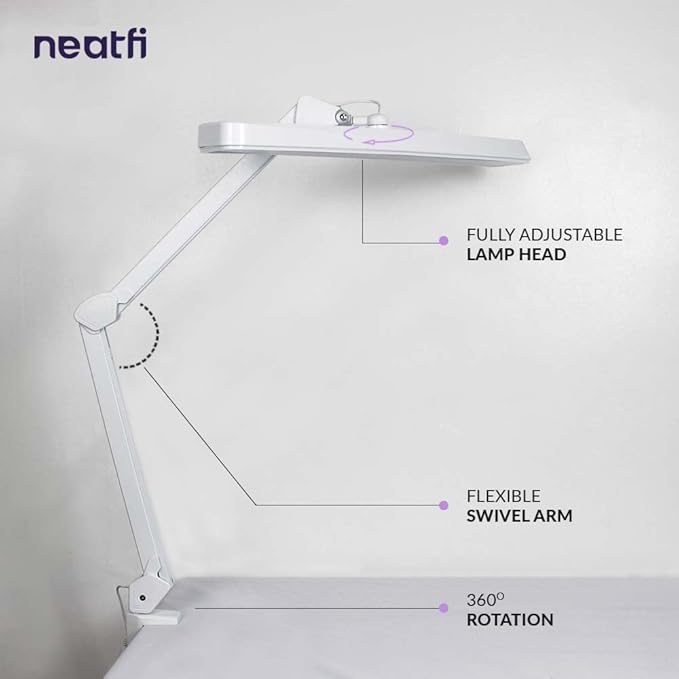 Neatfi XL 2,500 Lumens LED Task Lamp, 22 Inches Wide, 30W, 162 Pcs SMD LED, Eye-Caring, Desk Light with Clamp for Home, Office, and Study Room (Non-CCT, White)
