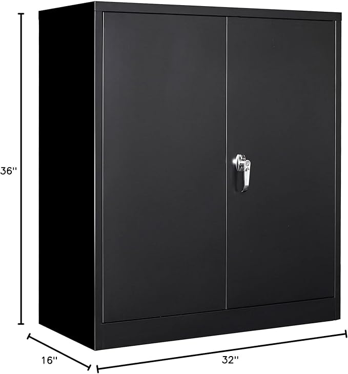 Letaya Metal Storage Cabinets with Lock, Small Locker Steel Cabinets, Adjustable Shelves 2 Doors for Home,Office, Warehouse,Garage(Black-36)
