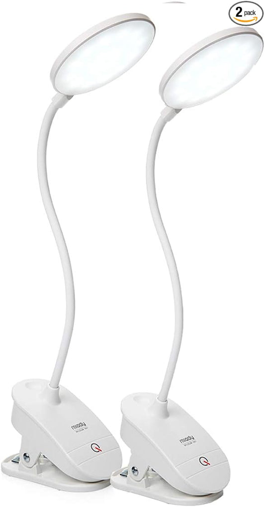 Miady 2 Pack Clip on Lamp,Battery Powered Reading Light,Clamp for Bed with 3 Brightness Level,USB Rechargeable