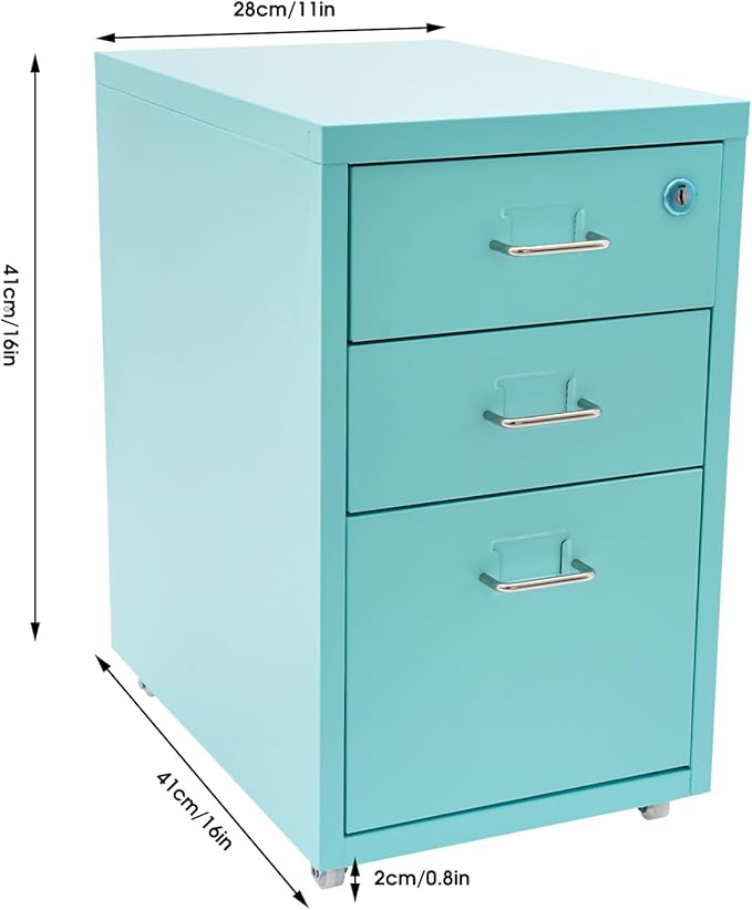 3 Drawers Rolling File Cabinet, Metal Filing Cabinets with Lock, 18.3 inch H Vertical Filing Cabinet Under Desk for Home Office, Heavy Duty Metal Storage Cabinet for A4/Letter/Legal Size File