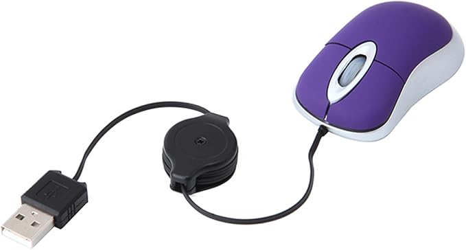 USB Wired Mini Mouse,Small Mice with Retractable Cable for Travel,Kids,Gifts-Purple