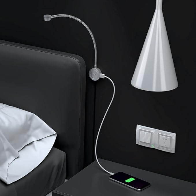 VST Bed Reading Lights for Headboard, Bedside Wall Mounted Reading Lamp, Reading Light Touch to Adjust Brightness with USB/Type-C Charging Ports, ETL-Listed