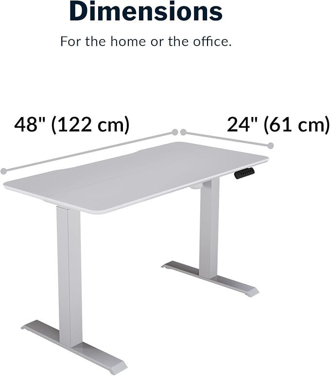 Vari Essential Electric Standing Desk for Home Office – 48x24 Sit-Stand VariDesk, 4 Memory Height Presets, 2-Piece Laminate Wood Top, Sturdy T-Style Legs, Supports 150 Lbs + Easy Assembly (White)