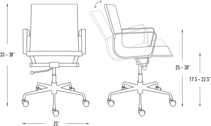 Laura Davidson Furniture SOHO II Ribbed Office Chair - Mid Back Desk Chair, Ergonomically Designed with Arm Rest & Swivel, Made of Faux Leather, All Black Limited Edition, Computer Chair