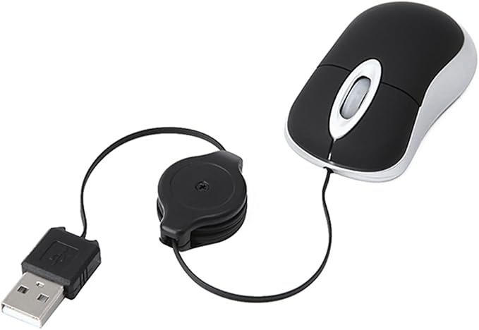 USB Wired Mini Mouse,Small Mice with Retractable Cable for Travel,Kids,Gifts-Black