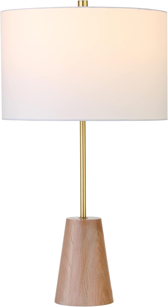 Henn&Hart 25.5" Limed Oak Table Lamp with Fabric Shade in Brushed Brass, for Home, Living Room, Bedroom, Entertainment Room, Office, Kitchen, Dining