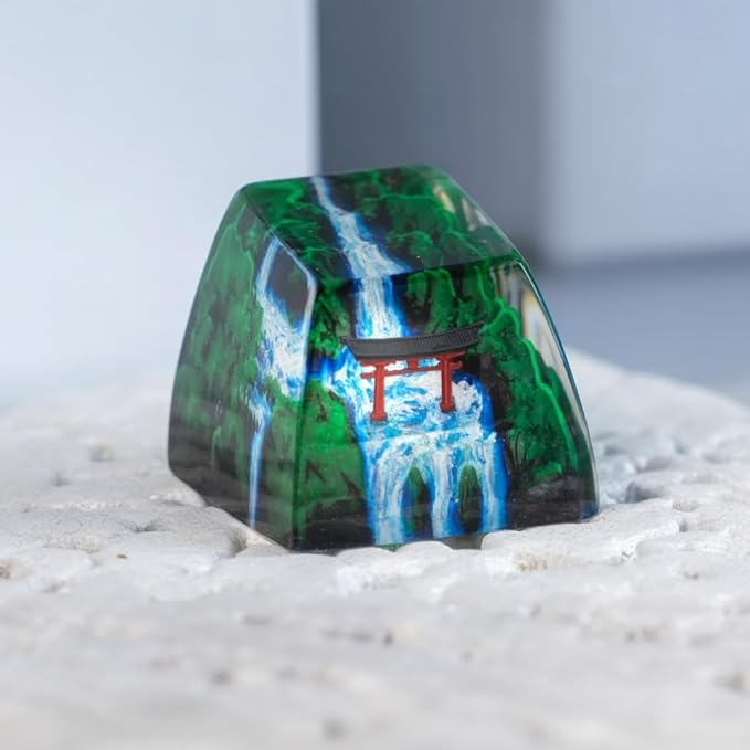 Red Torii Gate Artisan Keycap Japanese Shrine with Summer Waterfall R1 SA Profile Custom Keycaps 1U ESC Handmade Gaming Resin Key Cap Cherry MX Switch Compatible Mechanical Keyboard Japan Lover Gift
