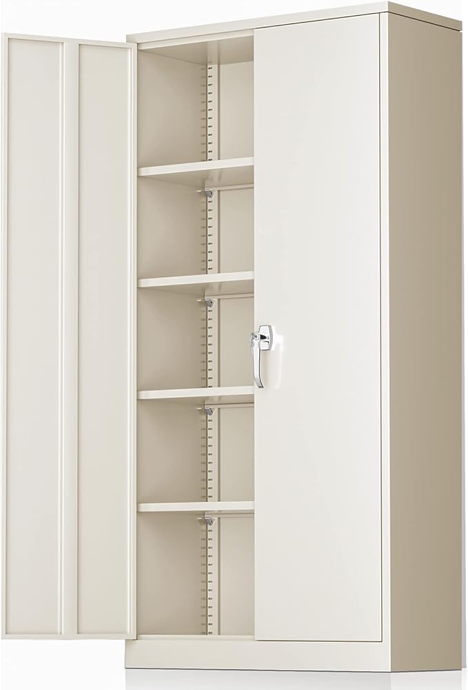 Greenvelly Steel SnapIt Storage Cabinet 72" Locking Metal Storage Cabinet with 4 Adjustable Shelves, Lockable Metal Organization with 2 Doors and Lock for Office, Garage, Home (Grey)