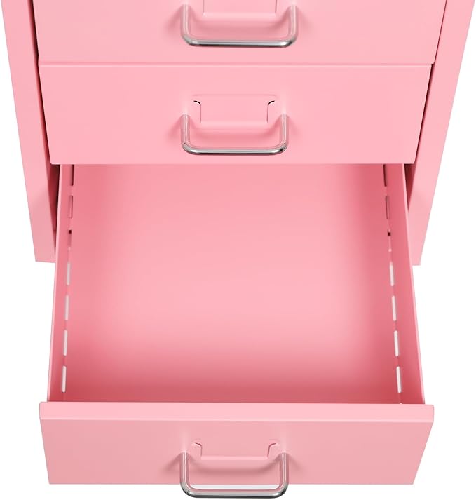 6 Drawers Rolling File Cabinet, Pink Metal Filing Cabinets with Lock, 27 inch H Vertical Filing Cabinet Under Desk for Home Office, Heavy Duty Metal Storage Cabinet for A4/Letter/Legal Size File