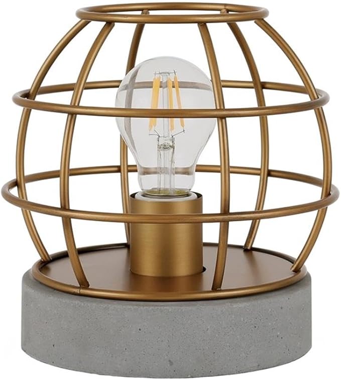 Henn&Hart 9" Tall Concrete Pedestal Table Lamp with No Shade in Brass/Concrete, for Home, Living Room, Bedroom, Entertainment Room, Office, Kitchen, Dining