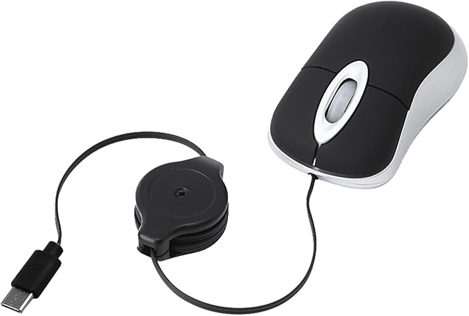 USB C Wired Mini Mouse,Small Mice with Retractable Cable for Travel,Kids,Gifts-Black