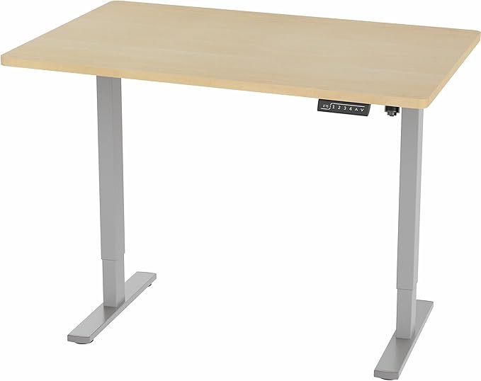 VIVO Electric 48 x 30 in Standing Desk, Memory Height Adjustment, 1B Series, One-Piece Light Wood Top, Gray Frame, DESK-KIT-1G5C