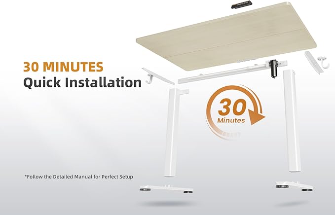 YDN Electric Standing Desk Adjustable Height, 55 x 24 Inches Stand up Desk with Cable Management, Home Office Desks with Splice Board & White Frame, Nature Top