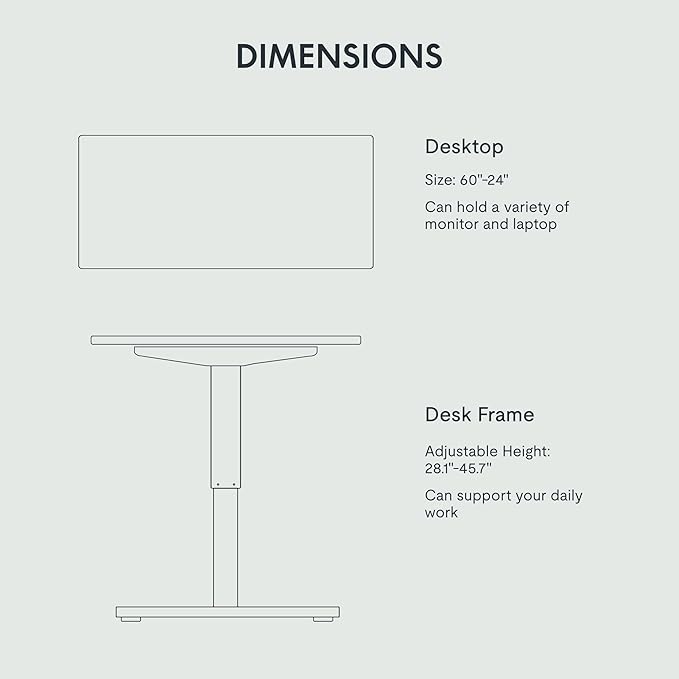 FLEXISPOT EN1 Whole Piece Standing Desk, 60 x 24 Inches Height Adjustable Desk Electric Sit Stand Desk for Home Office (Black Frame + 60" Black Desktop, 2 Packages)