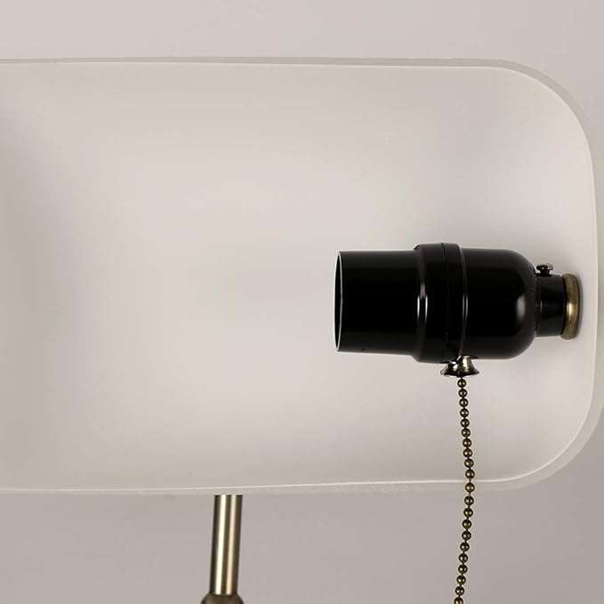 Newrays White Matted Glass Bankers Desk Lamp with Pull Chain Switch Plug in Fixture