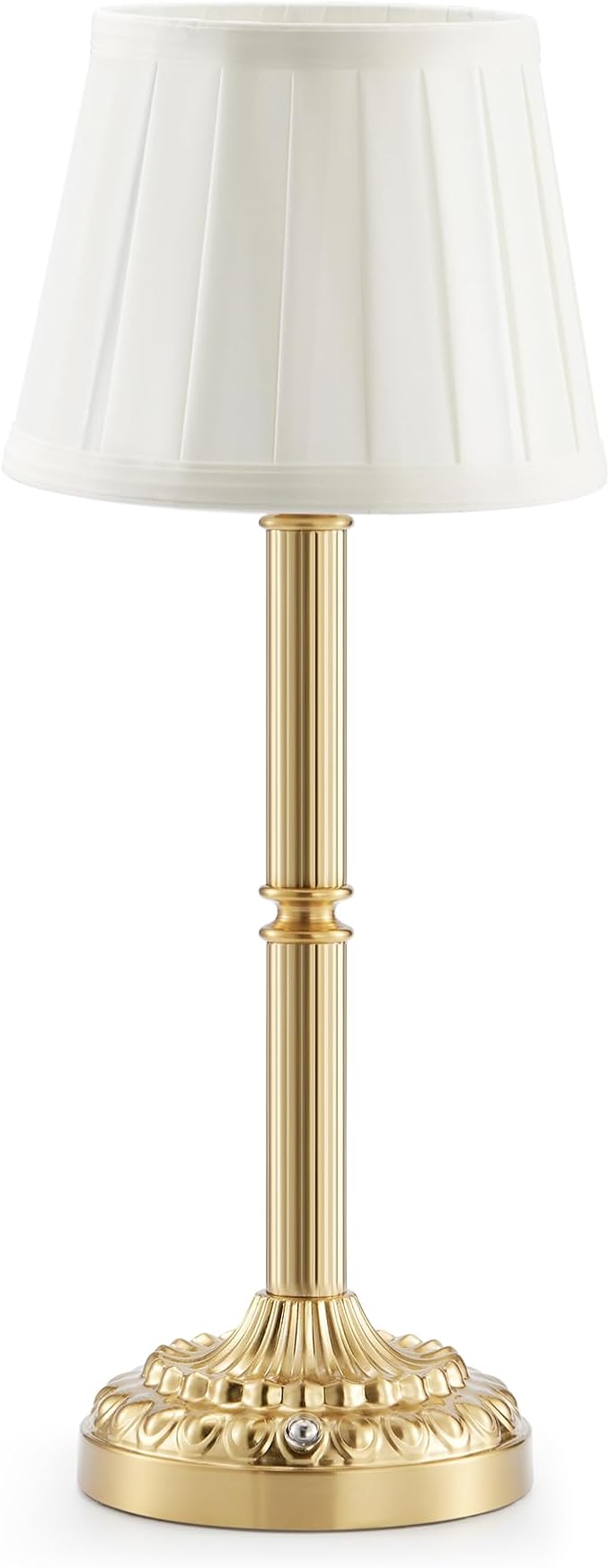 Vintage Brass Cordless Rechargeable Table Lamp with Fabric Shade – Small Battery Operated Lamp, 3-Level Dimmer, Portable Wireless Lighting for Restaurant Dining Bedside Kitchen Living Room Patio