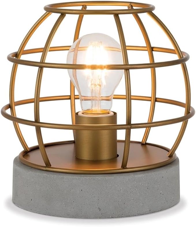 Henn&Hart 9" Tall Concrete Pedestal Table Lamp with No Shade in Brass/Concrete, for Home, Living Room, Bedroom, Entertainment Room, Office, Kitchen, Dining