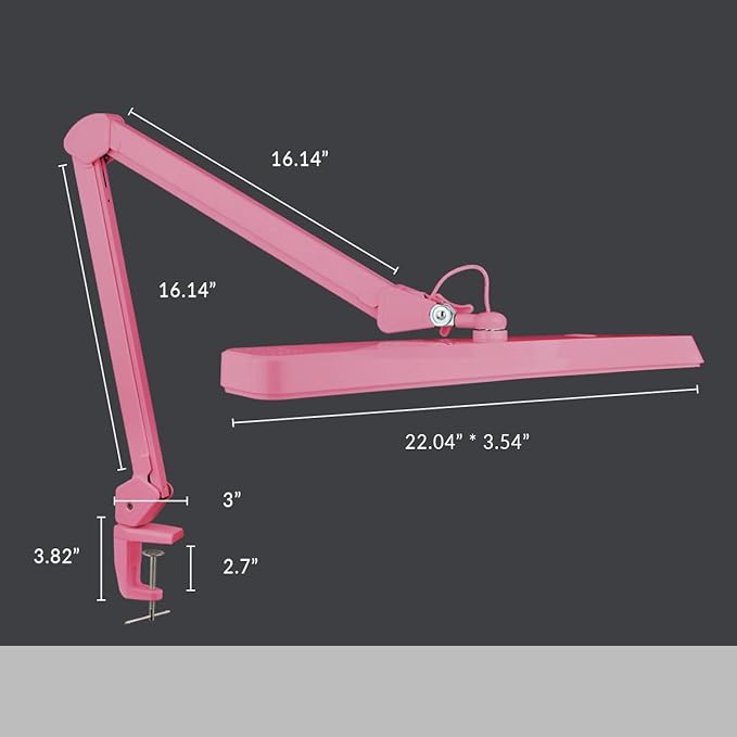 Neatfi XL 2,500 Lumens LED Task Lamp, 22 Inches Wide, 30W, 162 Pcs SMD LED, Eye-Caring, Desk Light with Clamp for Home, Office, and Study Room (Non-CCT, Pink)