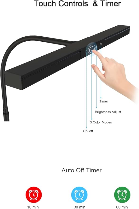 Piano Light for Upright Piano,Wide Illumination Covering Music Sheet 88 Key LED Piano Lamp for Grand/Digital Pianos,Dimmable Desk Lamp 3 Color Modes,Gooseneck,Timer,Eye Care Music Stand Light Black