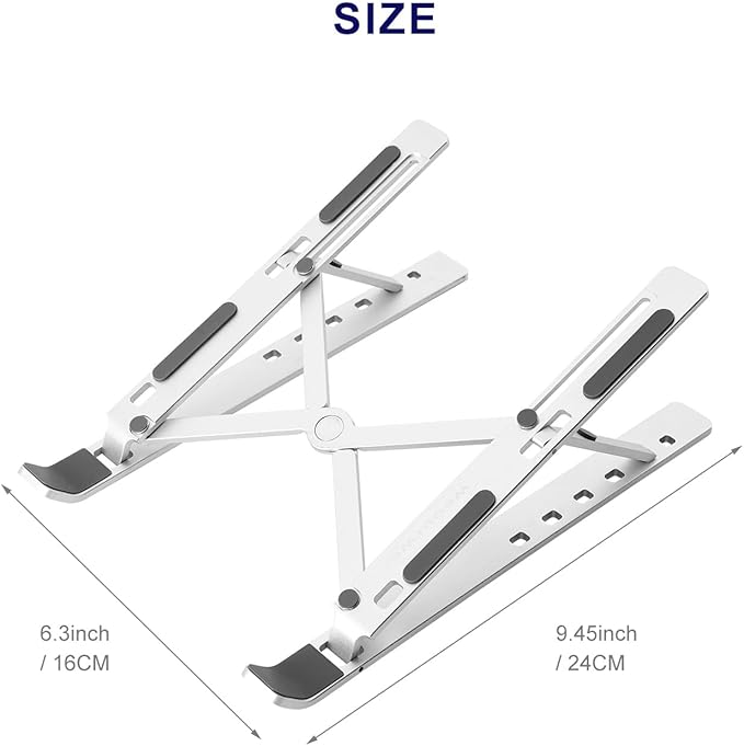 Ergonomic and Foldable Laptop Stand for Desk, Adjustable Riser, Fits All Laptops and Notebooks up to 17,Ultra-Thin,Ventilated Cooling,ABS+Silicone,Silver.