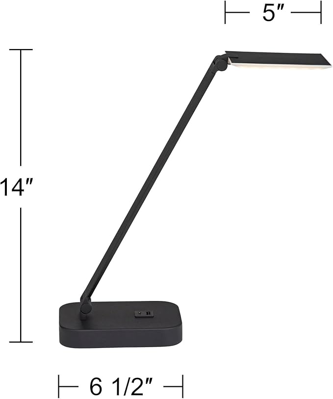 Possini Euro Design Rayven 22" High Single Modern Metal Desk Lamp Adjustable Height LED USB Port Black Finish Family Office Living Room Charging Bedroom Bedside Nightstand House Reading
