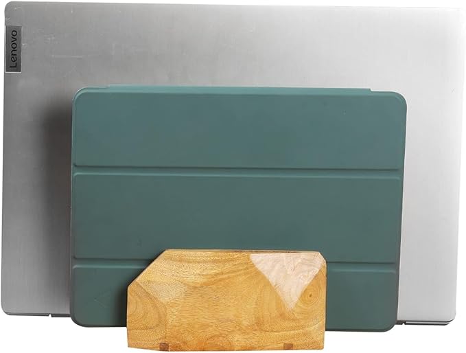 Vertical Laptop Stand for Desk, Laptop Holder to Dock MacBook, MacBook Pro and Other Laptops, Versatile Vertical Laptop Docking Solutions (Indian Mango Wood)