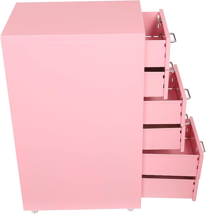 6 Drawers Rolling File Cabinet, Pink Metal Filing Cabinets with Lock, 27 inch H Vertical Filing Cabinet Under Desk for Home Office, Heavy Duty Metal Storage Cabinet for A4/Letter/Legal Size File