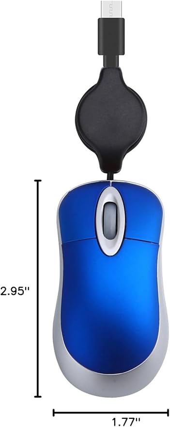 USB C Wired Mini Mouse,Small Mice with Retractable Cable for Travel,Kids,Gifts-Blue