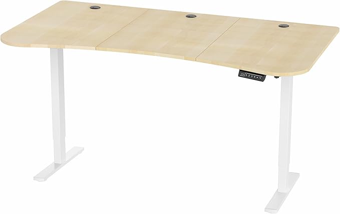 VIVO Electric 63 x 32 in Standing Desk, Memory Height Adjustment, 1B Series, Light Wood Top White Frame, DESK-KIT-1W1C