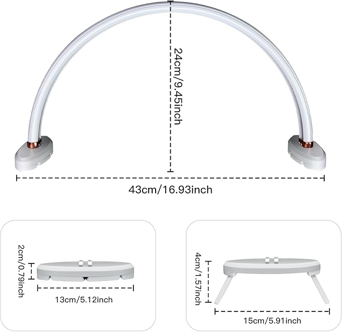 Half Moon Light for Nail Desk,16 inch Half Moon Lamp,Portable Ring Light for Eyelash Extensions,Suitable for Nail Beauty Crafts Sculpture,Brightness Adjustable