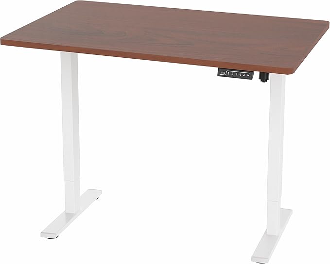VIVO Electric 48 x 30 in Standing Desk, Memory Height Adjustment, 1B Series, One-Piece Dark Walnut Top, White Frame, DESK-KIT-1W5D