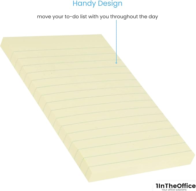 1InTheOffice Large Sticky Notes, Lined Sticky Notes 4x6, Yellow Note Pads, Self-Stick Strong Adhesive Memo Pads, 100-Sheet, (10/Pack)