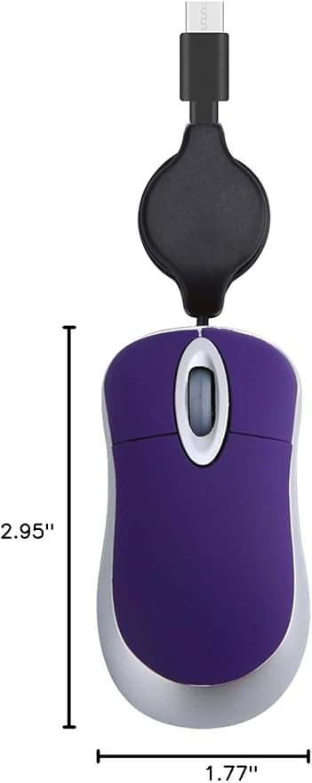 USB C Wired Mini Mouse,Small Mice with Retractable Cable for Travel,Kids,Gifts-Purple