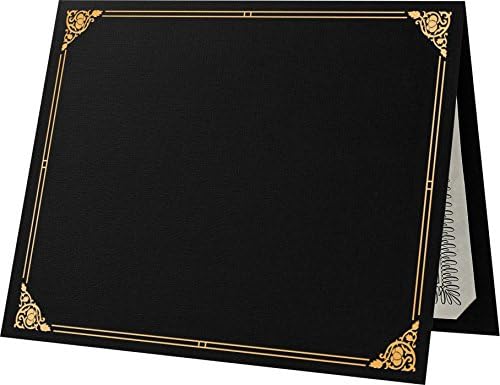 LUXPaper 9.5" x 12" Certificate Holders | Black Linen | Embossed Gold Foil Floral Border | 100lb. Cover | 25 Qty