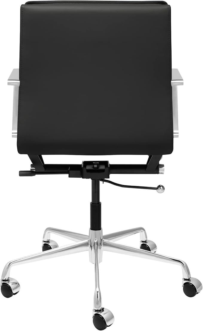 Laura Davidson Furniture Lexi II Padded Office Chair - Mid Back Desk Chair with Arm Rest, Swivel & Cushion Availability, Made of Faux Leather, Black, Computer Chair