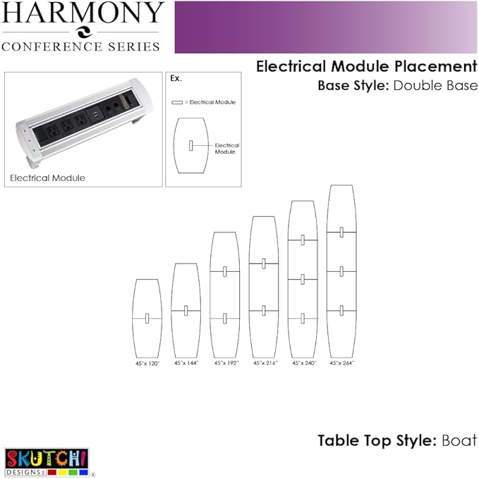 10-Person Boat Shaped Modular Conference Table With Rotating Power Unit | Harmony Series | 10' Meeting Room Table | Scratch-Resistant Laminate | Square Metal Bases & Natural Eucalyptus